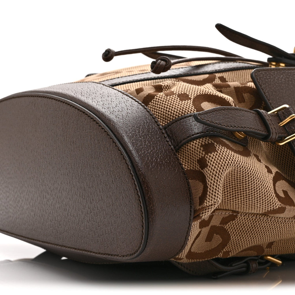 Monogram Jumbo GG Textured Dollar Calfskin Web Double Buckle Backpack Camel Ebony New Acero