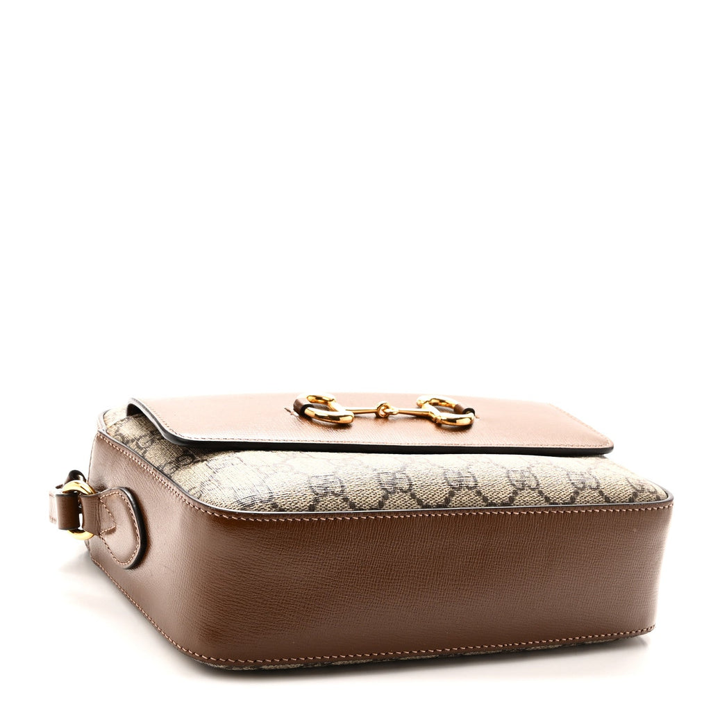GG Supreme Monogram Small Horsebit 1955 Shoulder Bag Beige Brown Sugar