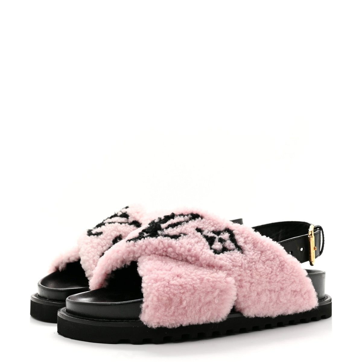 Shearling Calfskin Paseo Flat Comfort Sandal 38 Pink