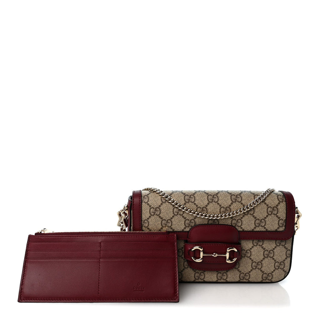 GG Supreme Monogram Azalea Calfskin Horsebit 1955 Mini Bag Beige Ebony Rosso Ancora