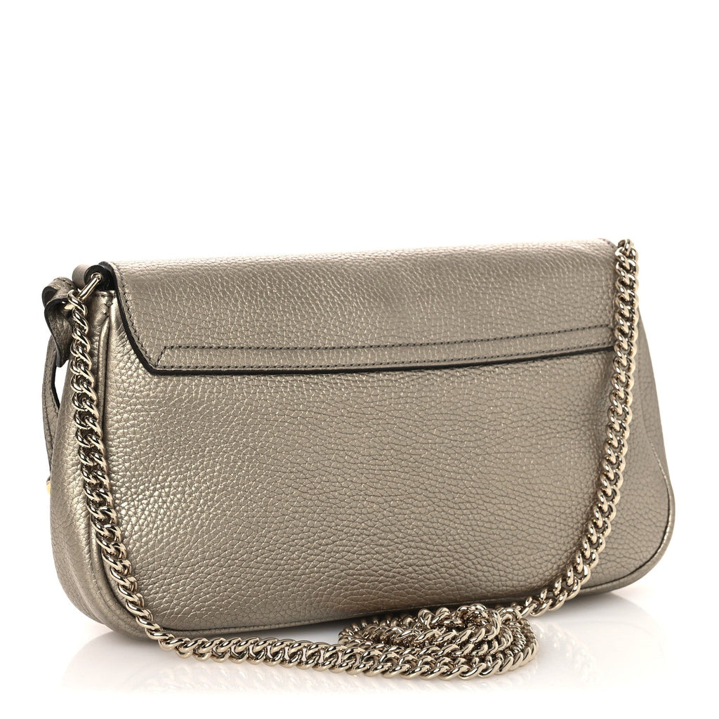 Metallic Pebbled Calfskin Medium Soho Flap Crossbody Golden Beige