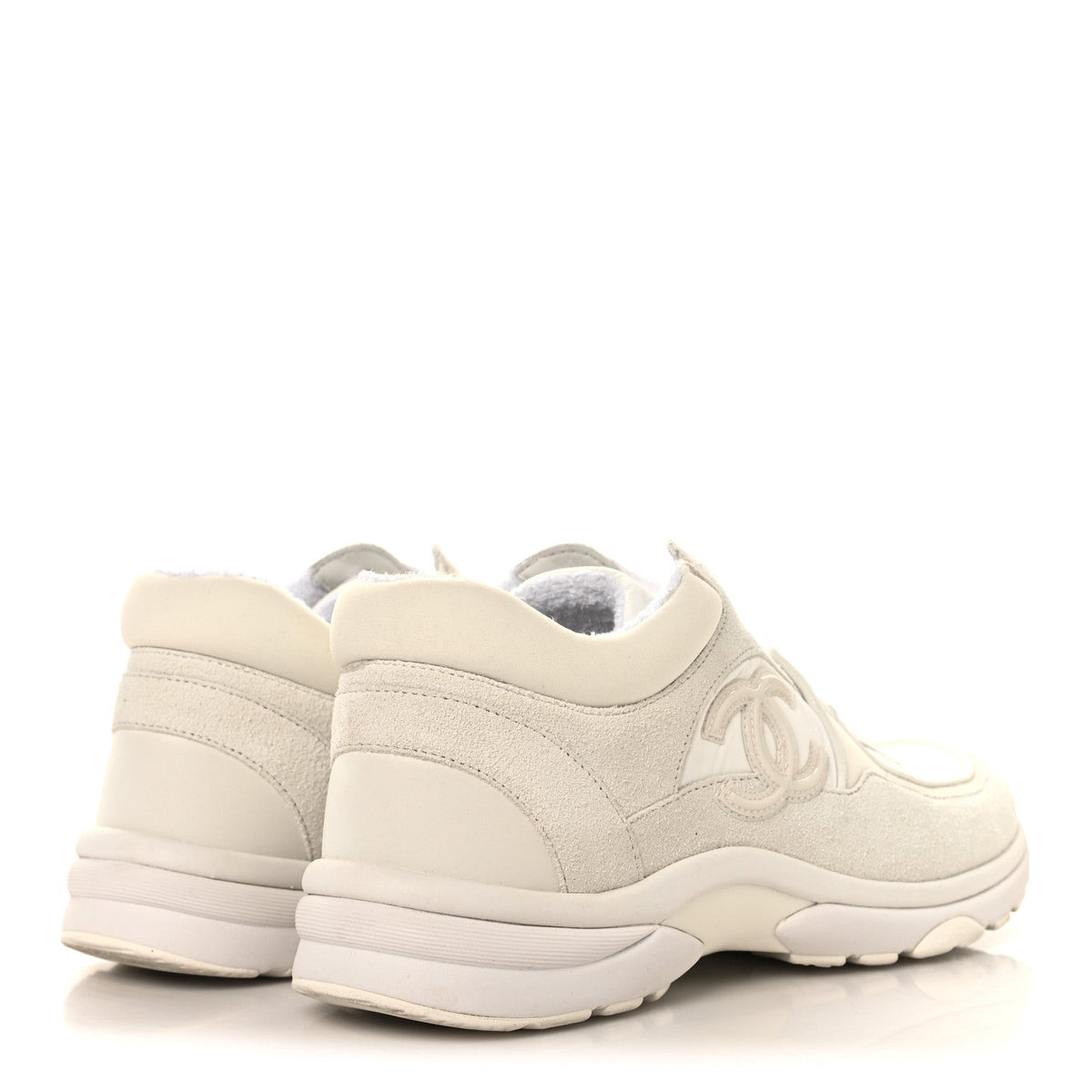 Suede Calfskin Fabric CC Sneakers 37.5 White