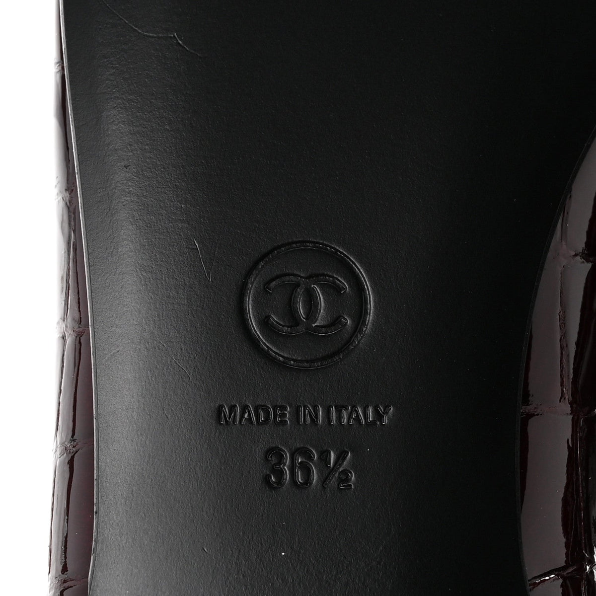 Crocodile Embossed Patent Cap Toe Ballerina Flats 36.5 Dark Burgundy Black