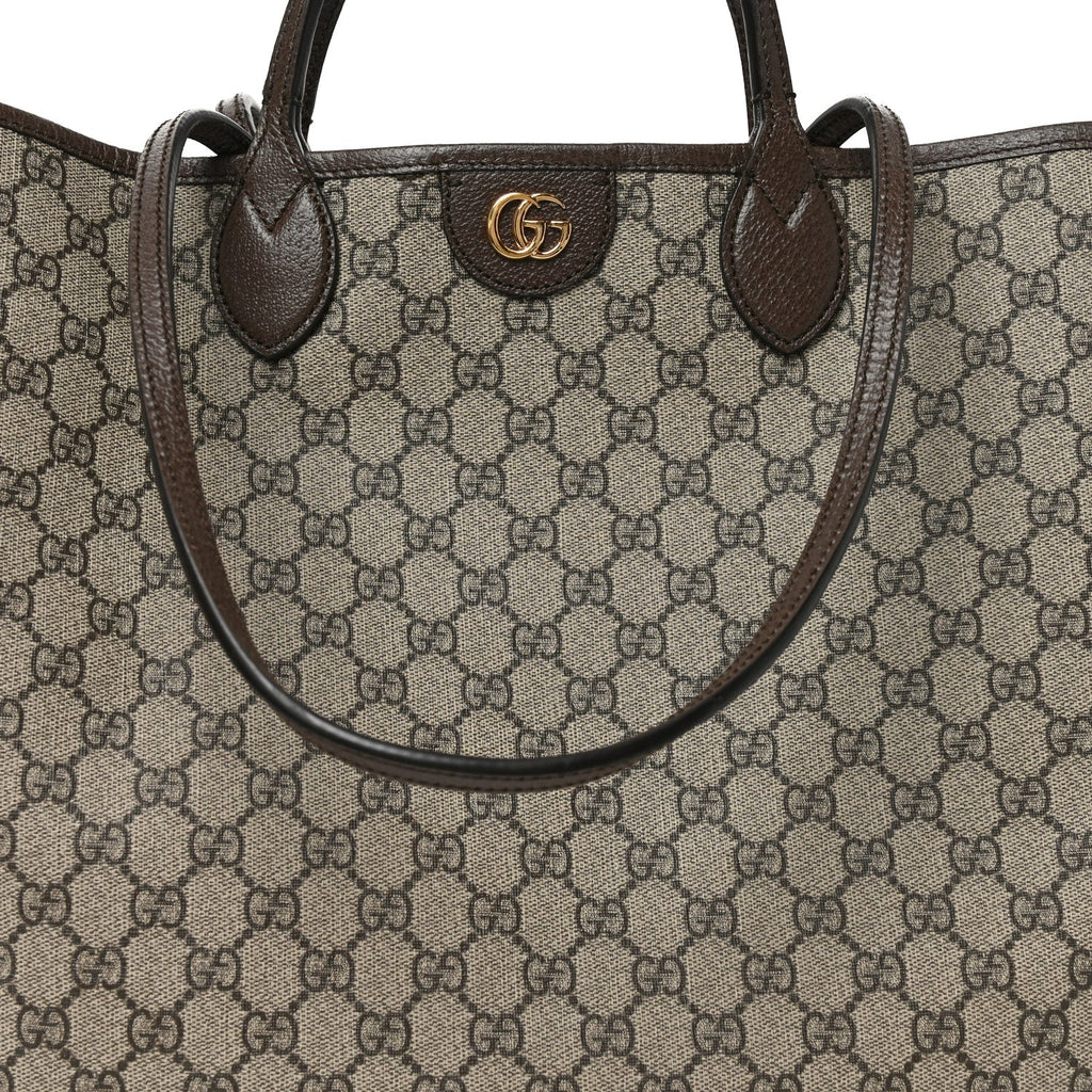 GG Supreme Monogram Textured Calfskin Medium Ophidia Shoulder Tote Bag Beige Ebony New Acero