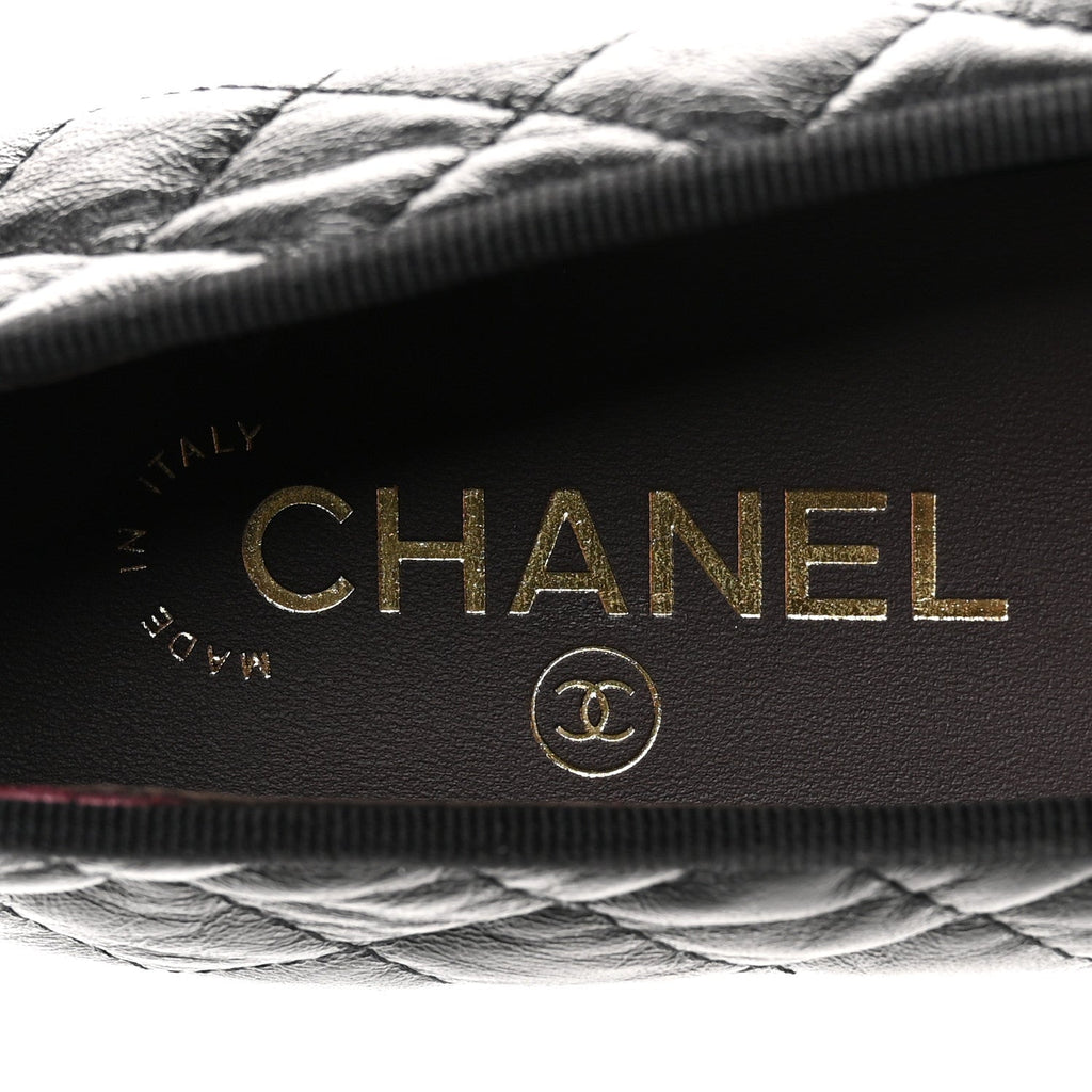 Aged Calfskin Quilted CC Cap Toe Ballerina Flats 38.5 Black