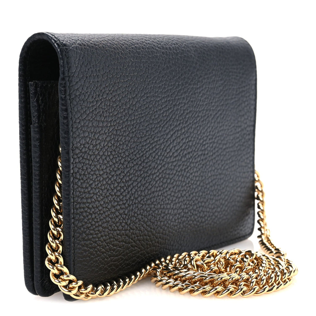 Calfskin Mini GG Marmont Chain Wallet Black