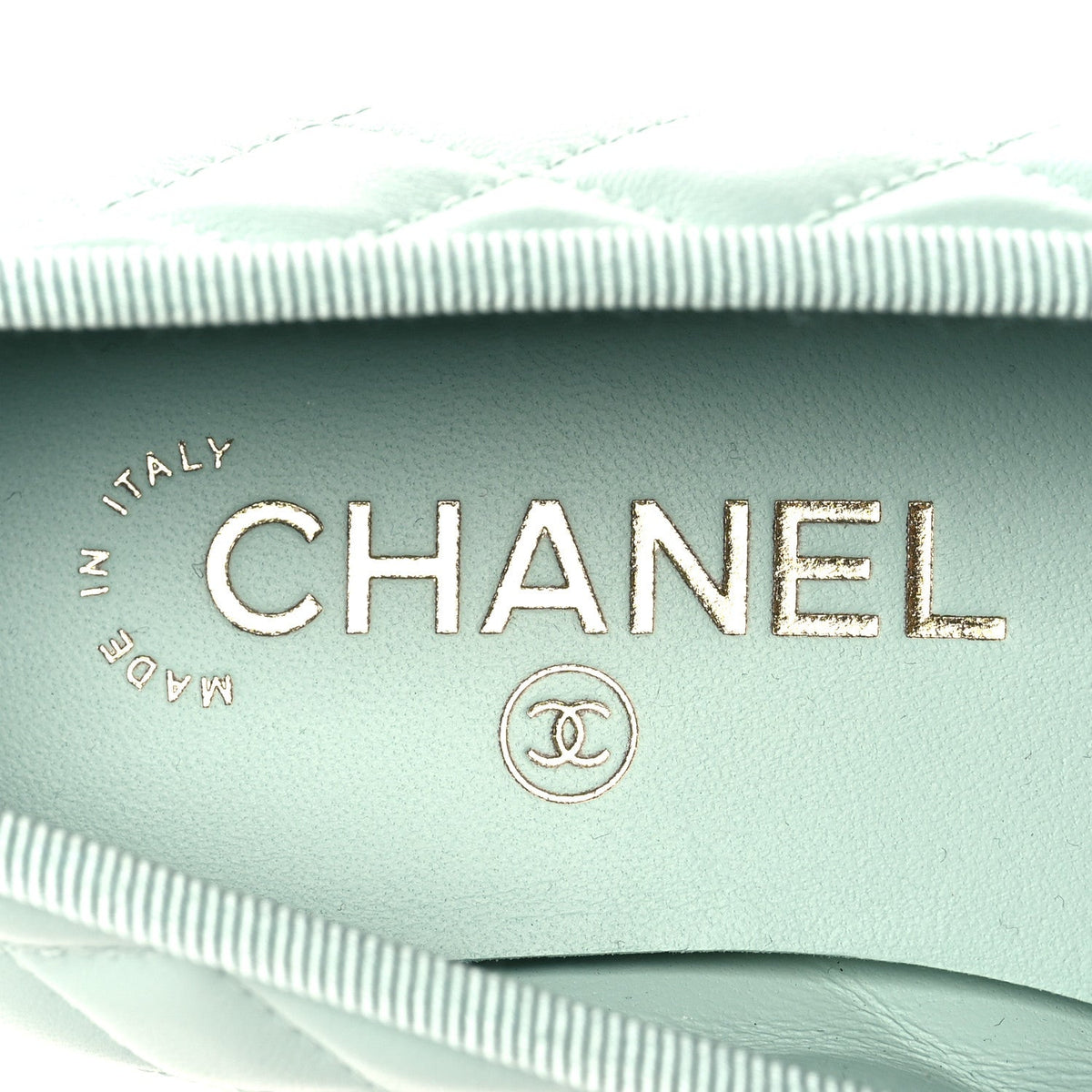 Lambskin Quilted CC Cap Toe Ballerina Flats 37 Light Blue Black