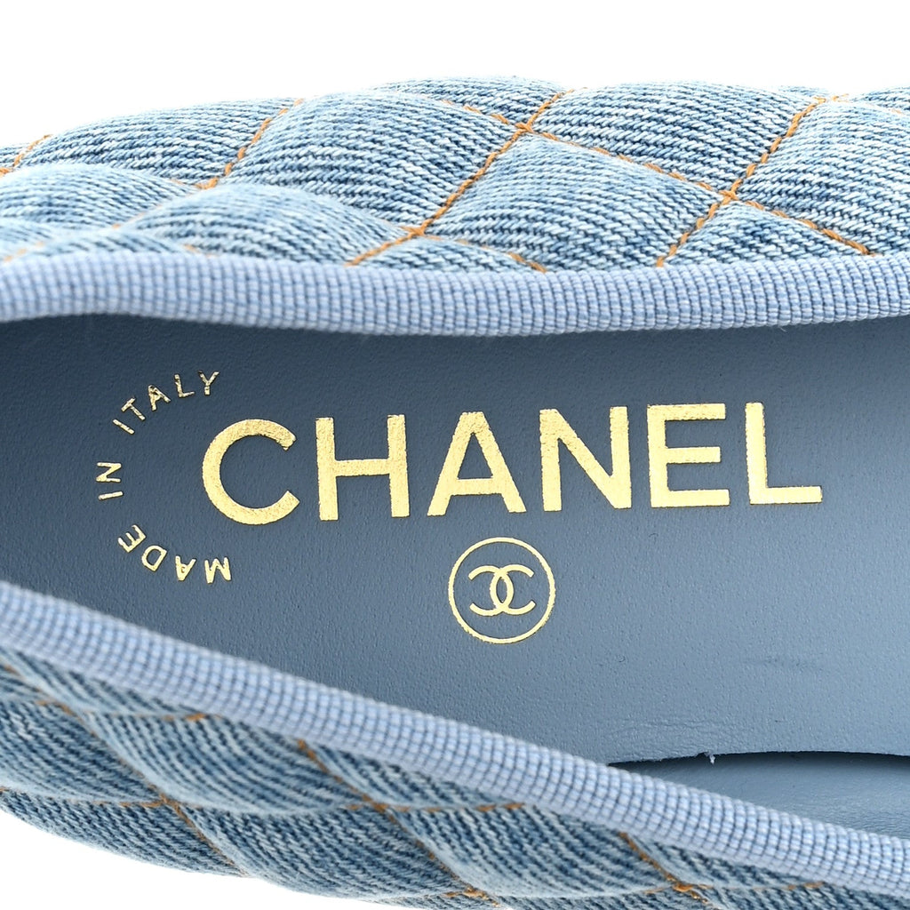 Denim Quilted CC Cap Toe CC Ballerina Flats 40 Light Blue
