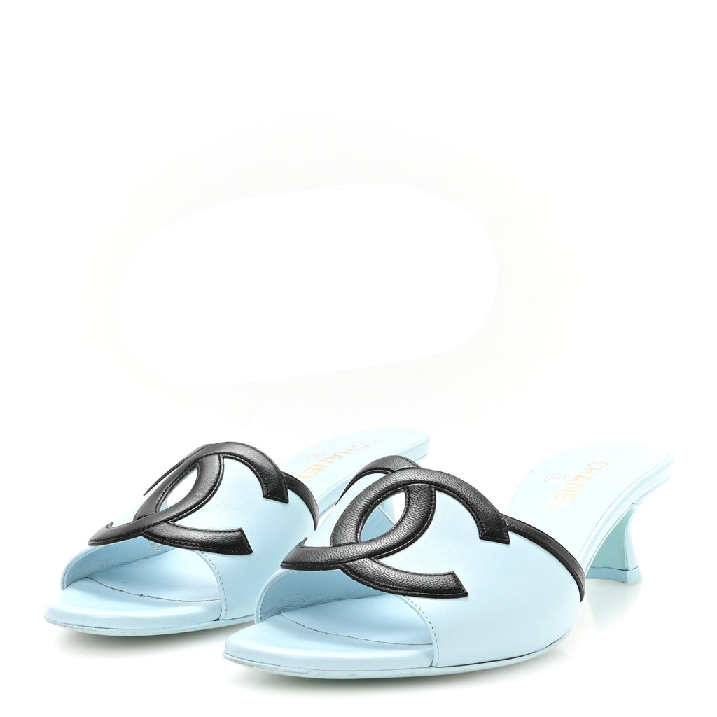 Lambskin CC Cutout Mules 41 Blue Black