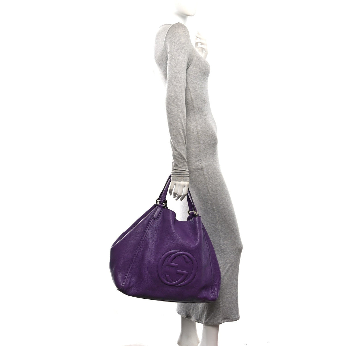 Pebbled Calfskin Large Soho Shoulder Bag Shine Purple