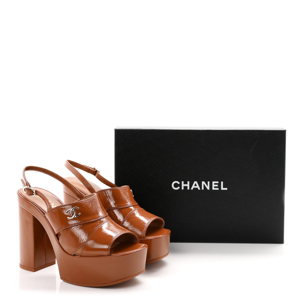 Crumpled Patent Lambskin Platform Sandals 36.5 Light Brown