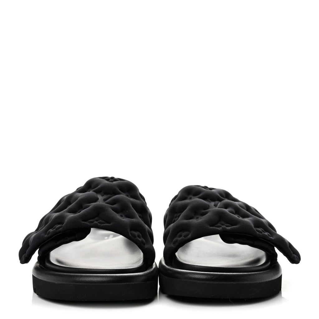 Technical Fabric Embossed Monogram Pool Pillow Comfort Mules 36 Black