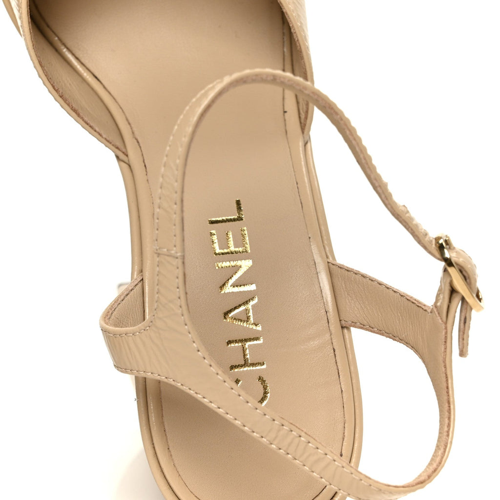 Calfskin CC Platform Sandals 36.5 Beige