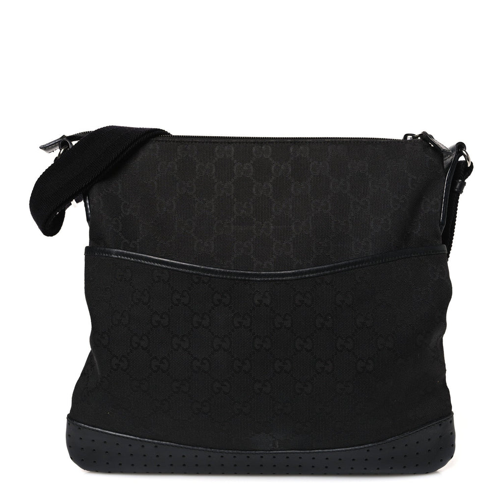 Monogram Calfskin Perforated Medium Flat Messenger Bag Black