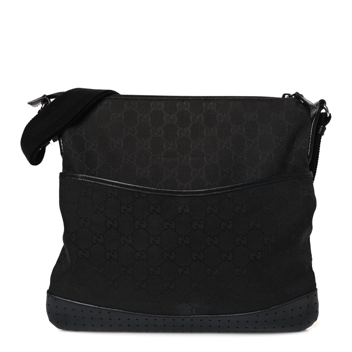 Monogram Calfskin Perforated Medium Flat Messenger Bag Black