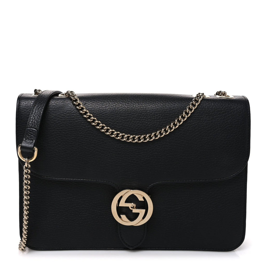 Dollar Calfskin Interlocking G Shoulder Bag Black
