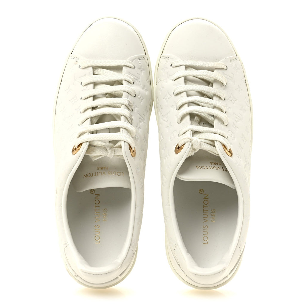 Calfskin Monogram Embossed Front Row Sneakers 36 White