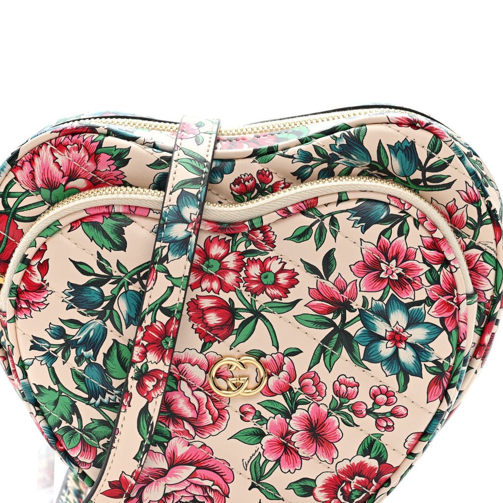Calfskin Brit Roses Print Matelasse Diagonal Mini Interlocking G Heart Shoulder Bag Multicolor Multicolor