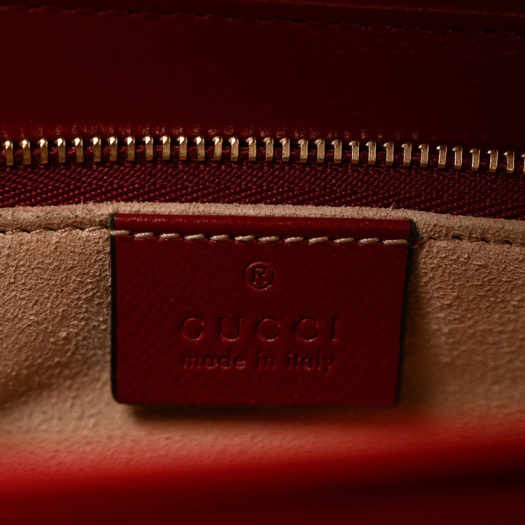GG Supreme Monogram Azalea Calfskin Horsebit 1955 Shoulder Bag Beige Ebony New Cherry Red