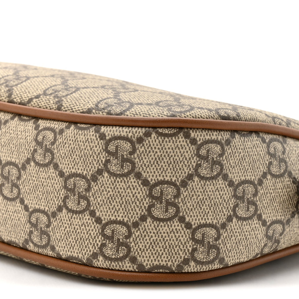 GG Supreme Monogram Textured Calfskin Small Emblem Shoulder Bag Beige Dark Brown
