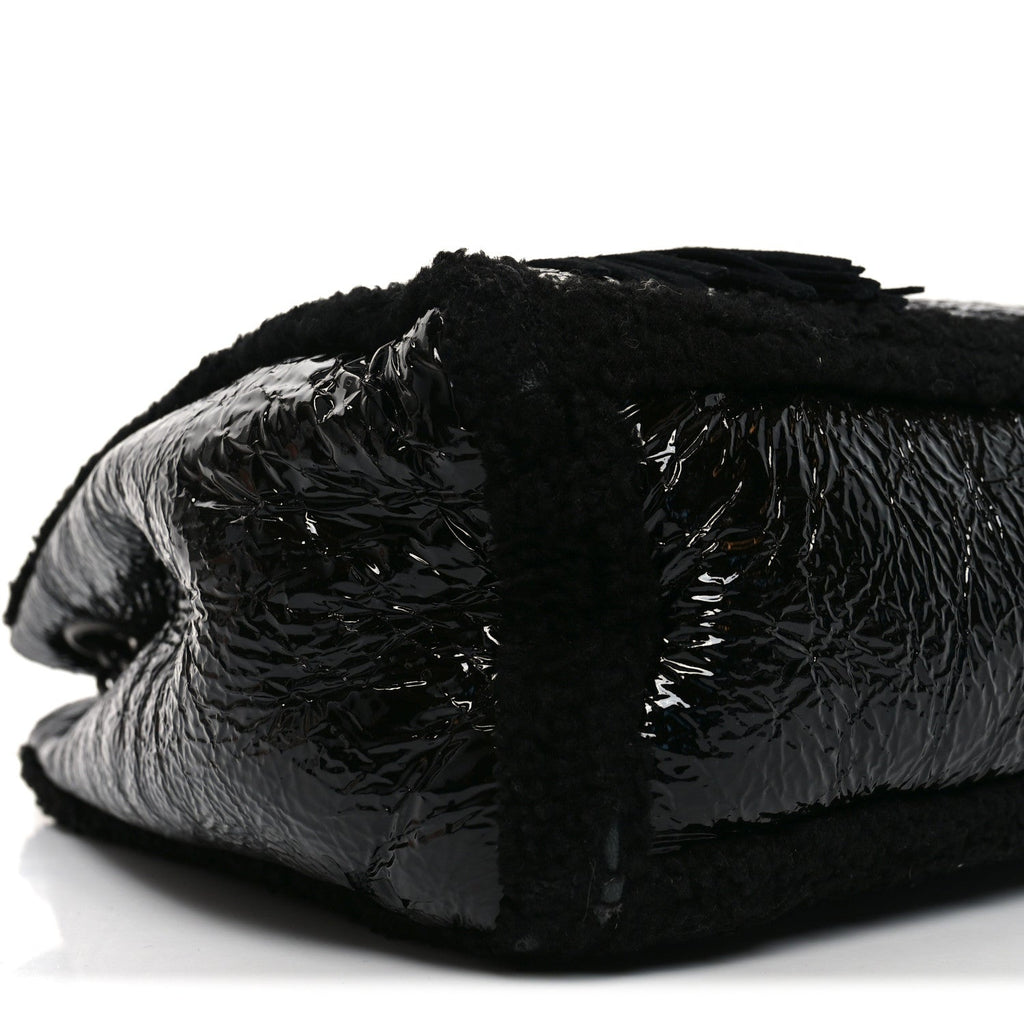 Patent Shearling Medium Soho Chain Shoulder Bag Black
