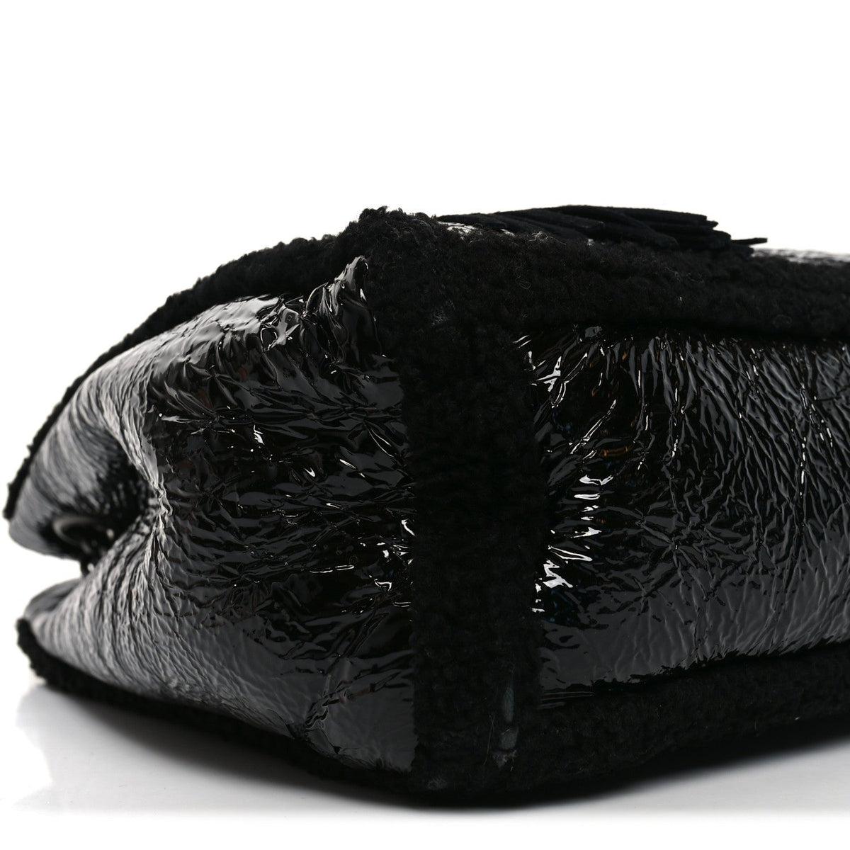 Patent Shearling Medium Soho Chain Shoulder Bag Black