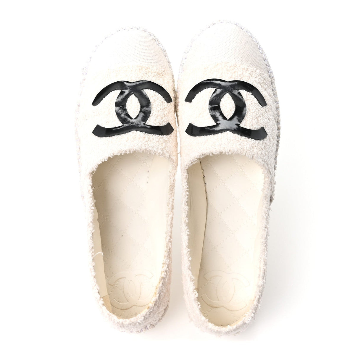 Tweed Grosgrain Patent CC Espadrilles 35 White Black
