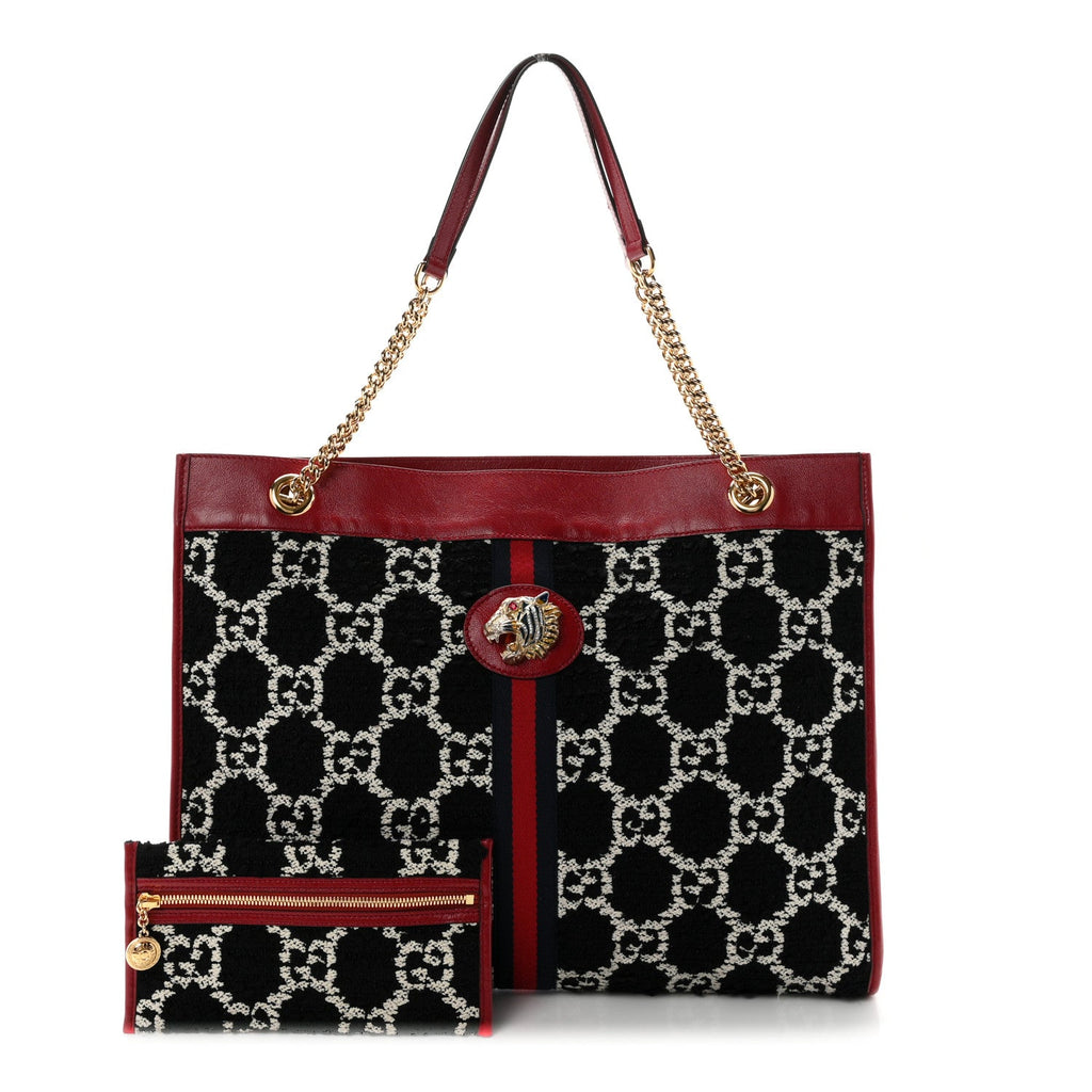 Tweed GG Monogram Large Rajah Chain Tote Romantic Cherry Black White