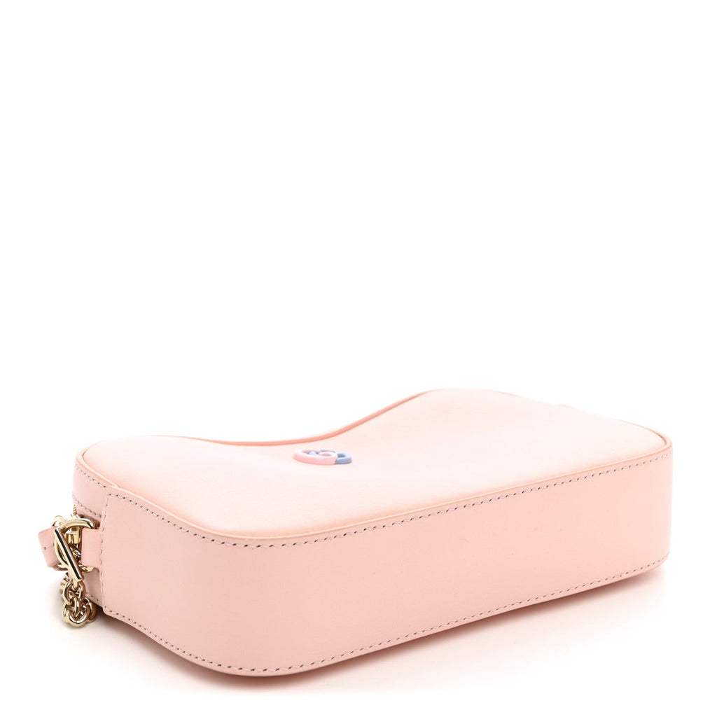 Dollar Calfskin Enamel Super Mini GG Marmont Chain Shoulder Bag Light Pink Blue