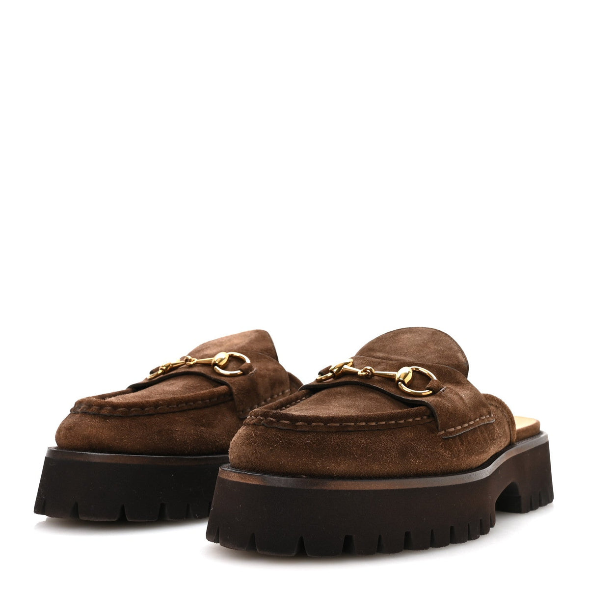 Suede Horsebit Platform Mules 40 Washed Brown