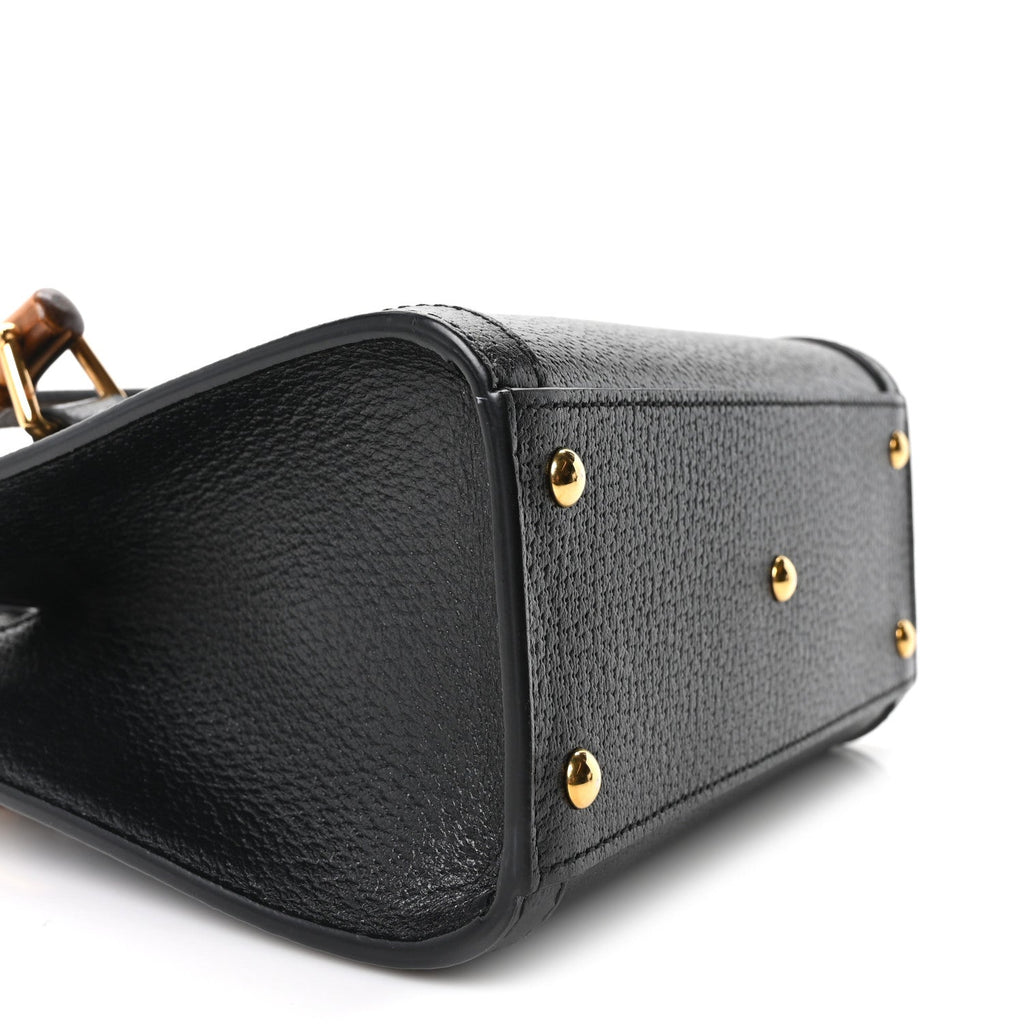Textured Dollar Calfskin Web Mini Diana Tote Bag Black Dusty Grey