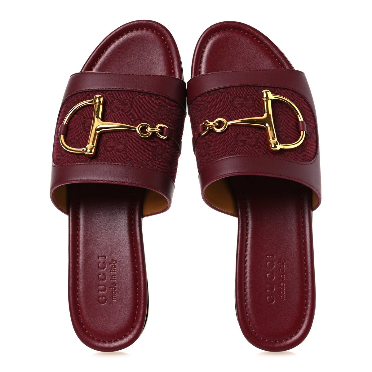 Calfskin Monogram Horsebit Womens Slide Sandals 38.5 Rosso Ancora