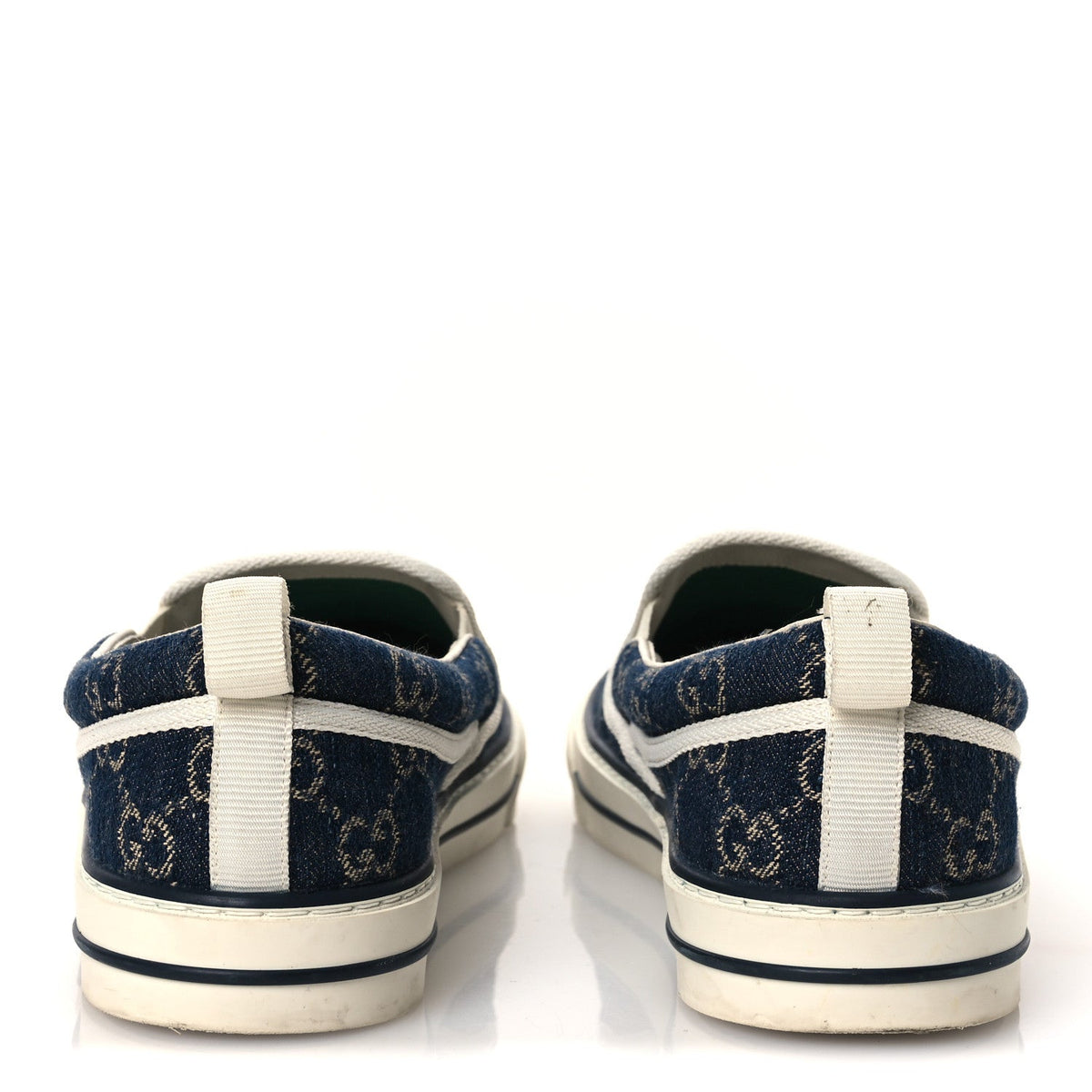 New Denim GG Monogram Mens 1977 Tennis Slip On Sneakers 8.5 Blue Tea Mystic White