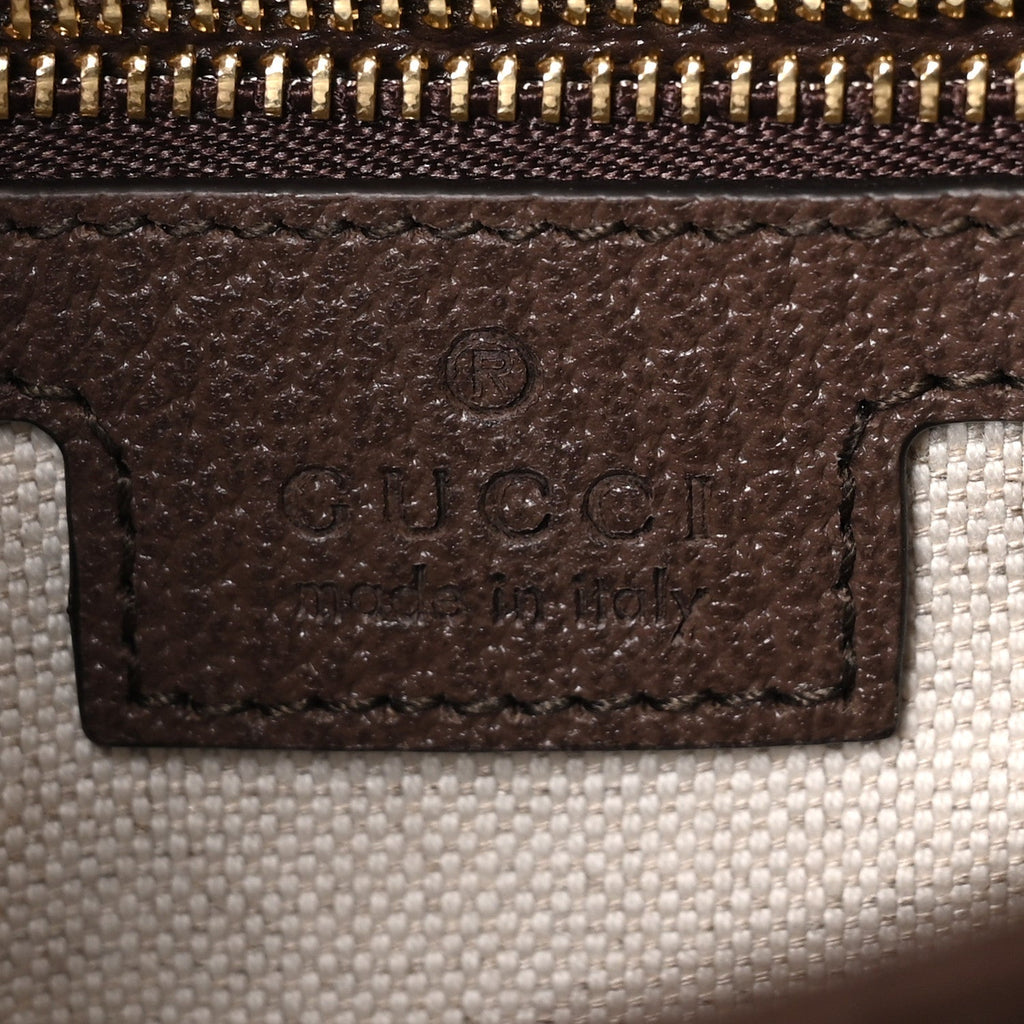 Monogram Jumbo GG Textured Dollar Calfskin Web Small Ophidia Padlock Top Handle Bag Camel Ebony New Acero