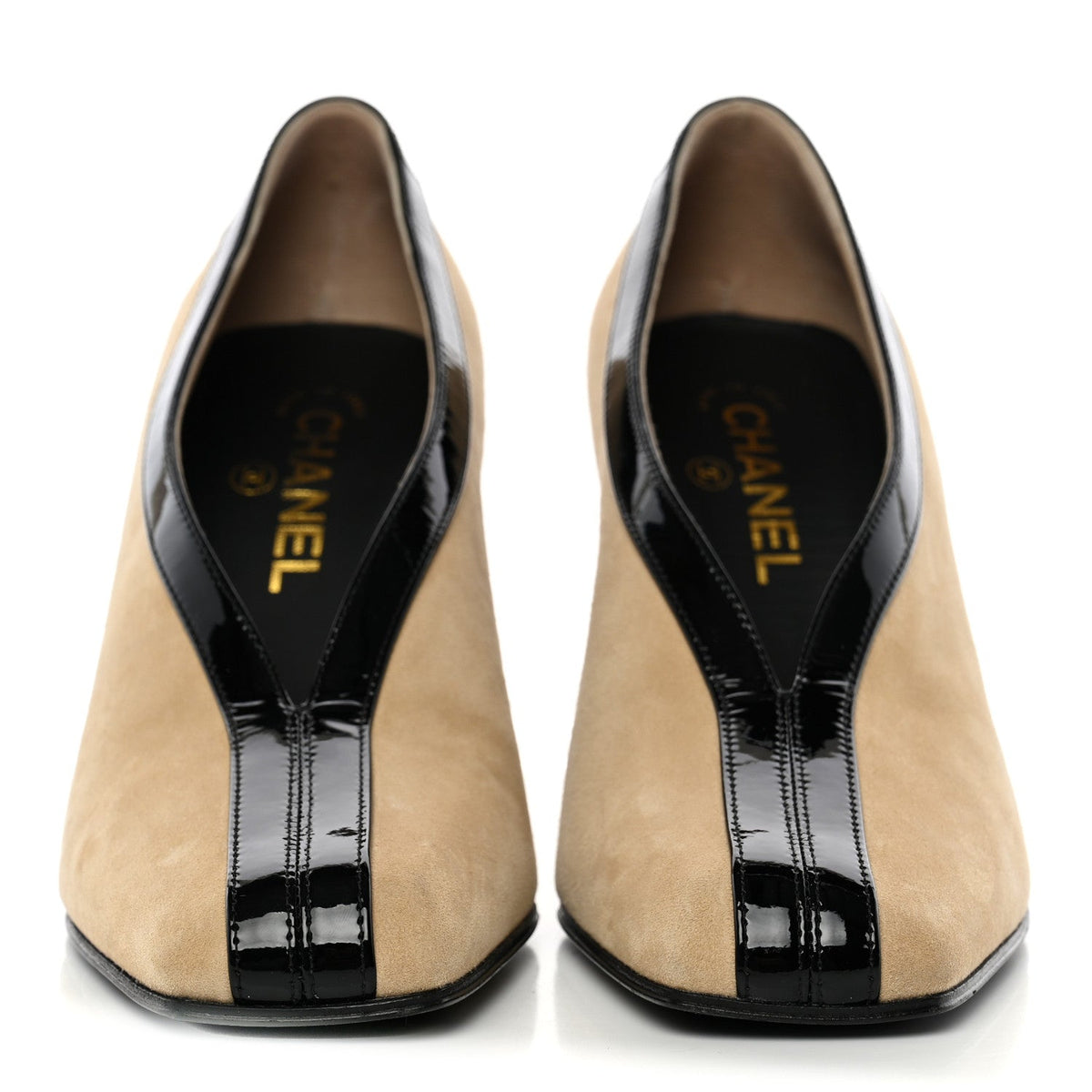 Suede Patent Calfskin Pumps 39.5 Beige Black