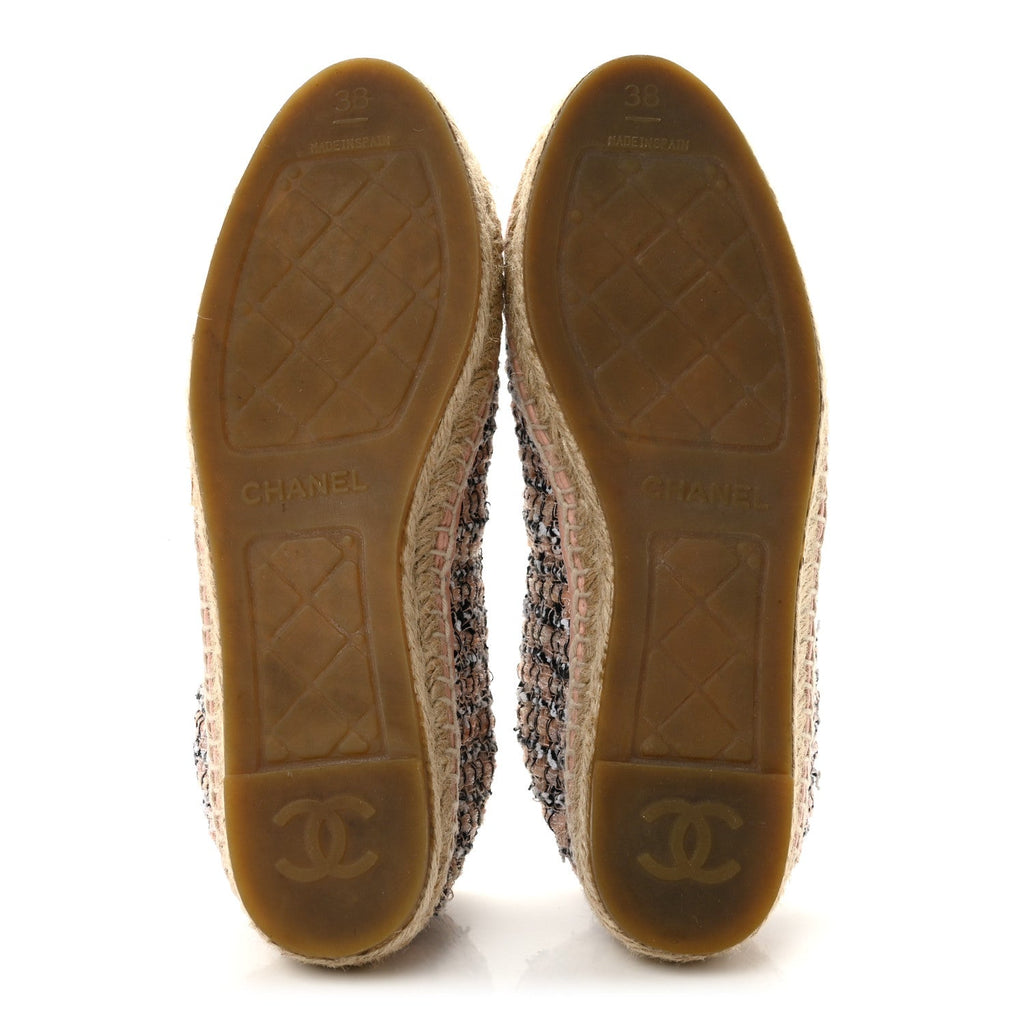 Tweed Lambskin CC Espadrilles 38 Pink