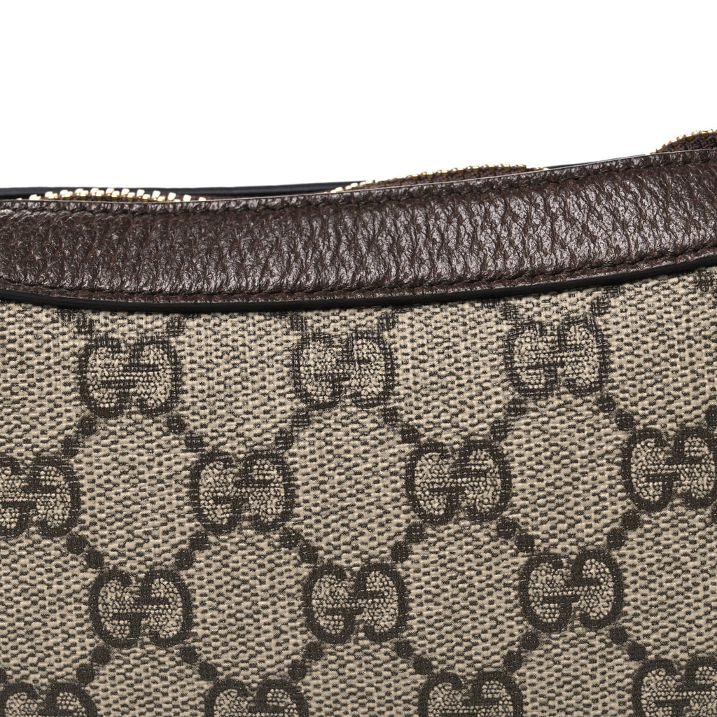 GG Supreme Monogram Textured Calfskin Web Mini Ophidia Half Moon Hobo Beige Ebony New Acero