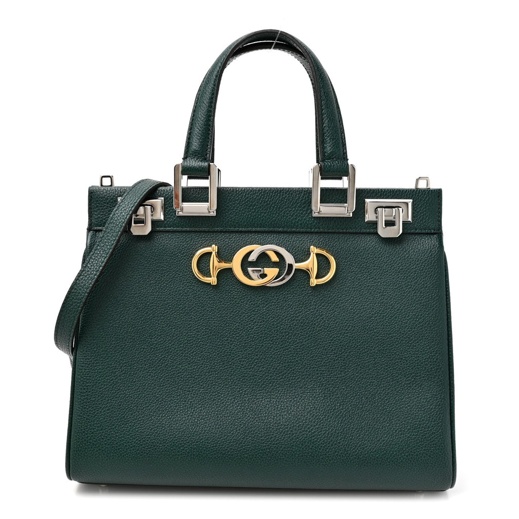 Grainy Calfskin Small Zumi Top Handle Bag Vintage Green