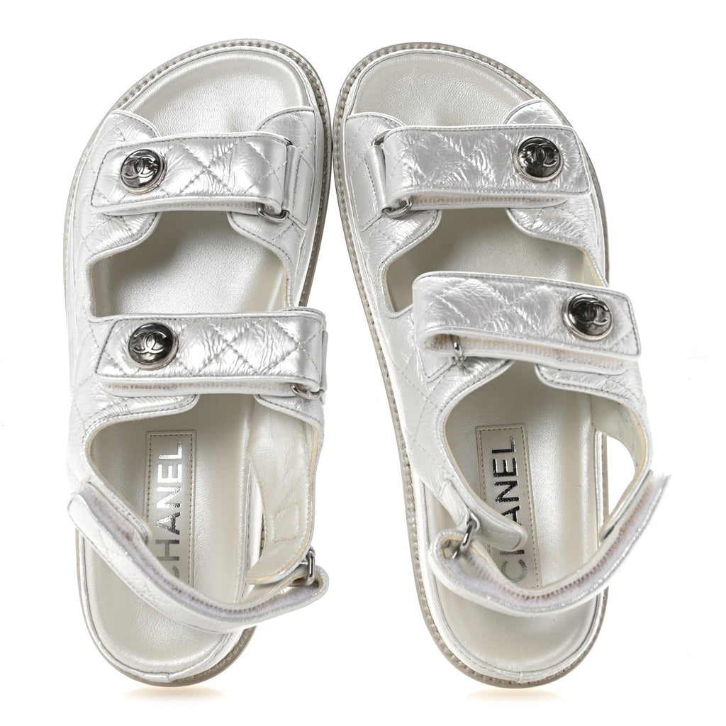 Laminated Lambskin Quilted Velcro Dad Sandals 36.5 White