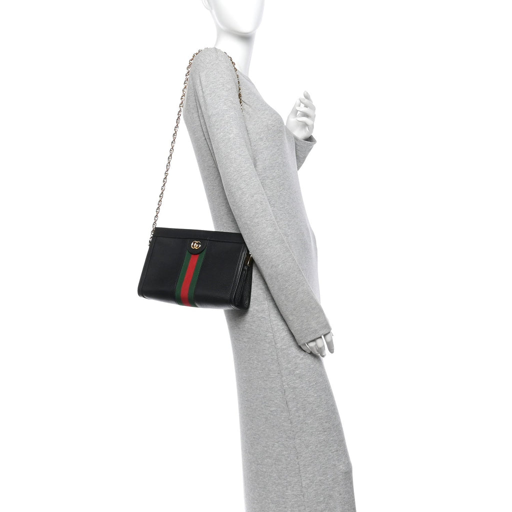 Calfskin GG Web Small Ophidia Chain Shoulder Bag Black