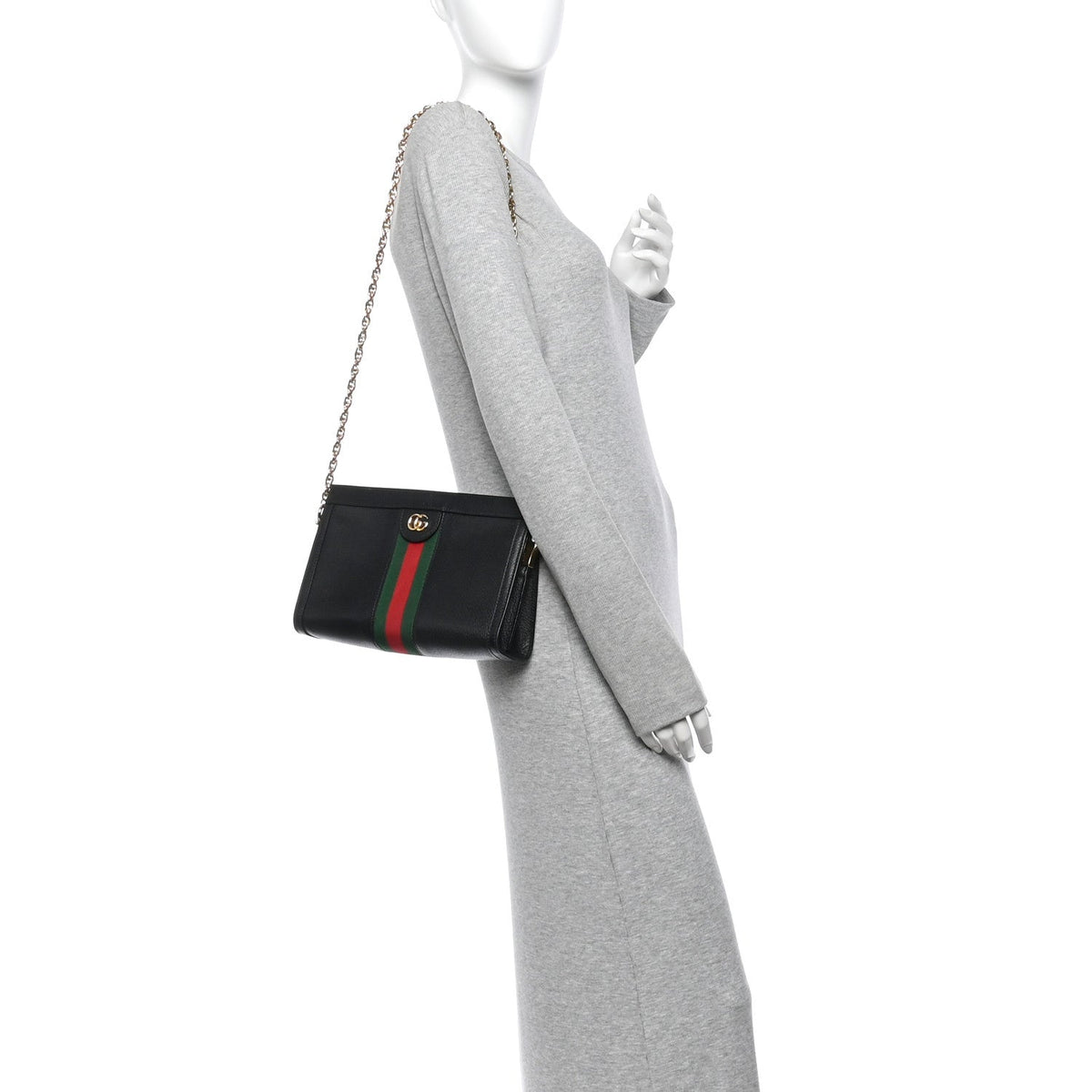 Calfskin GG Web Small Ophidia Chain Shoulder Bag Black