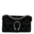 Velvet Skipper Crystal GG Monogram Small Dionysus Shoulder Bag Blue Beige Black