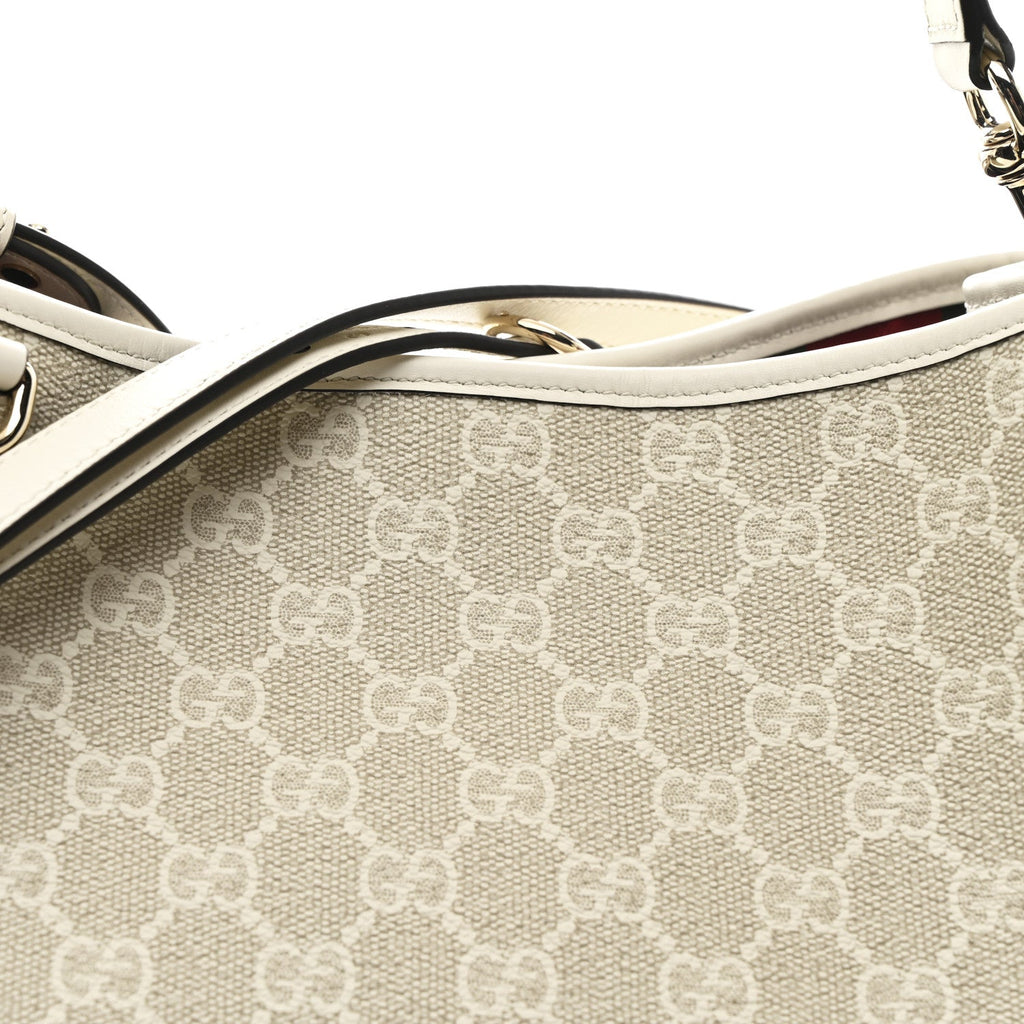 GG Supreme Monogram Medium Emblem Bucket Bag Beige White