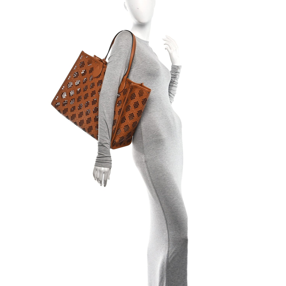 Calfskin GG Monogram Diamond Cut Medium Ophidia Tote Bag Brown