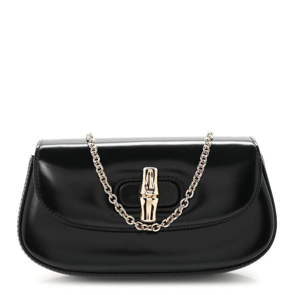 Shiny Calfskin Small Bamboo Night Bag Black