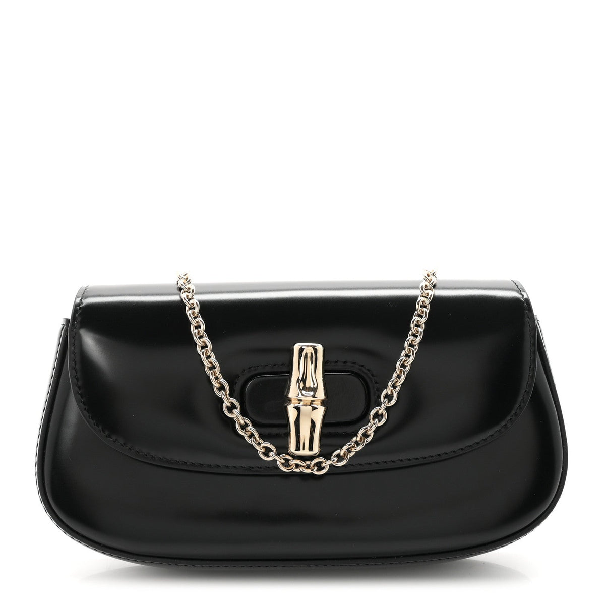 Shiny Calfskin Small Bamboo Night Bag Black