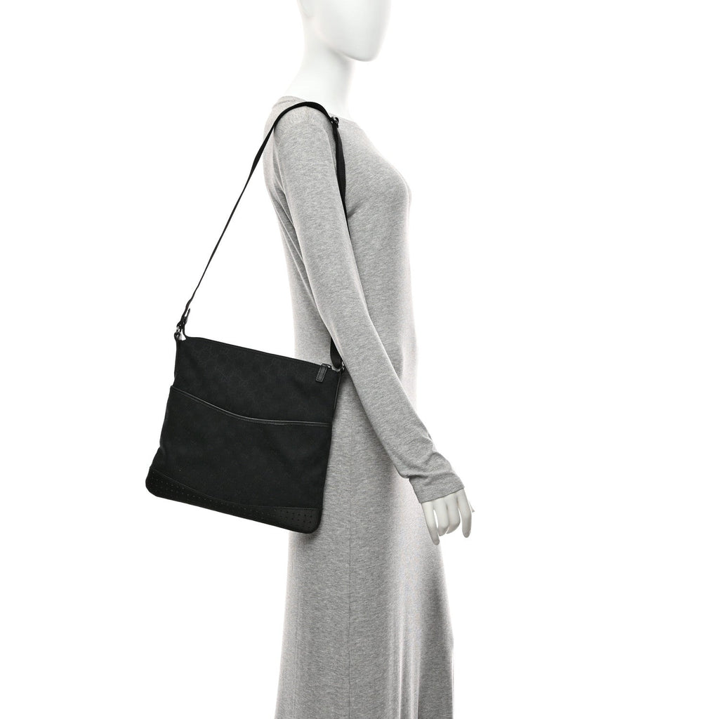 Monogram Calfskin Perforated Medium Flat Messenger Bag Black