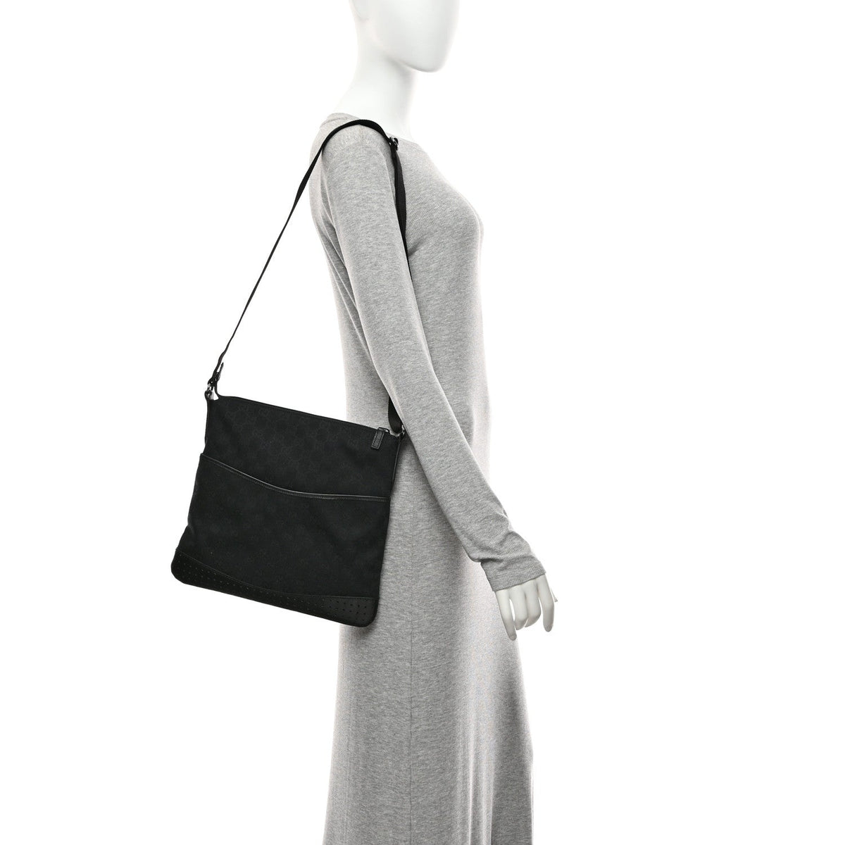 Monogram Calfskin Perforated Medium Flat Messenger Bag Black