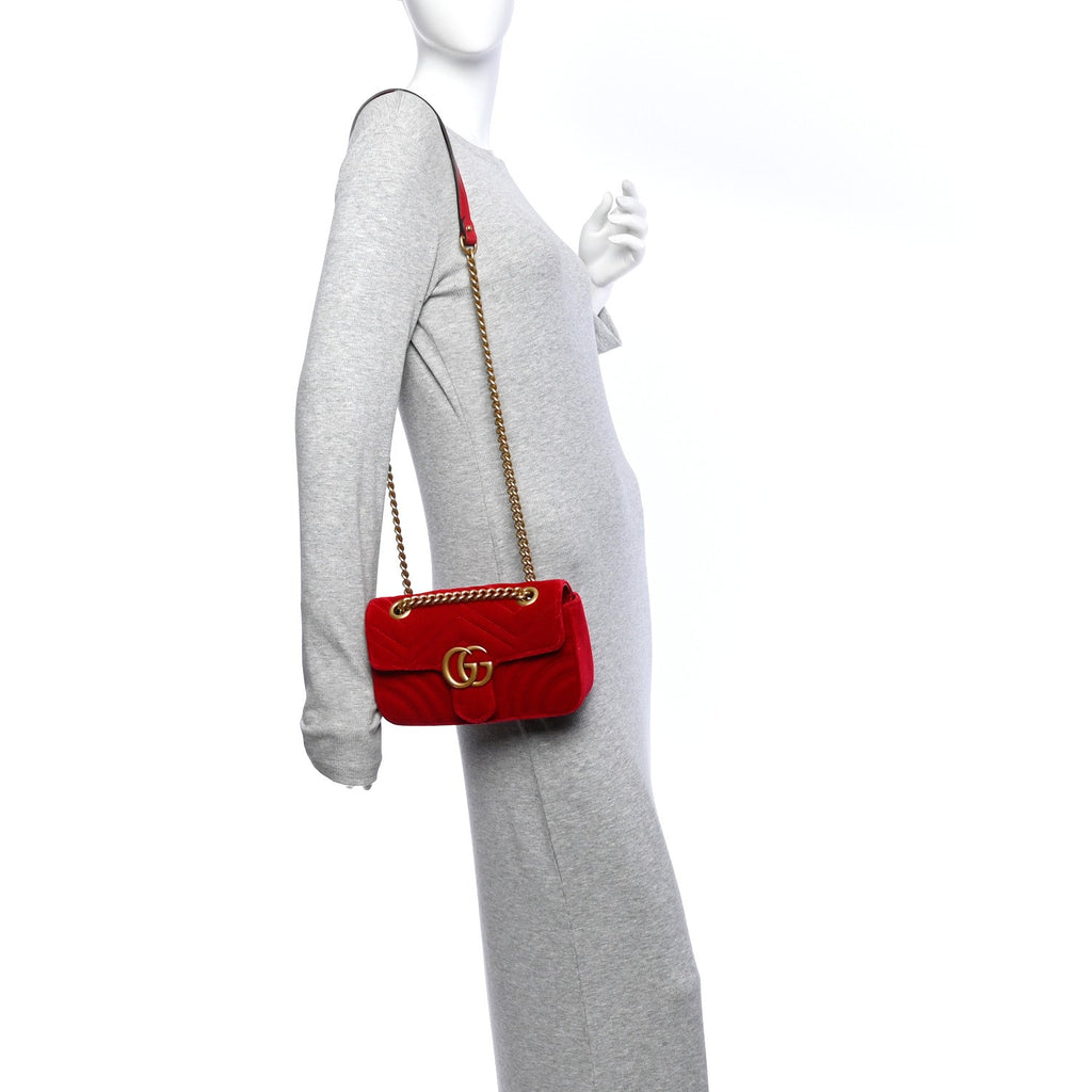 Velvet Matelasse Mini GG Marmont Shoulder Bag Hibiscus Red