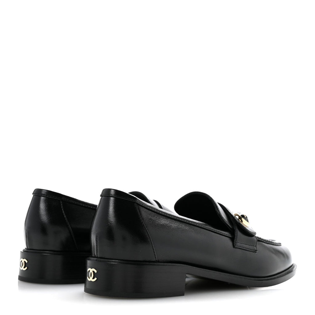 Shiny Calfskin CC Mocassin Loafers 39 Black